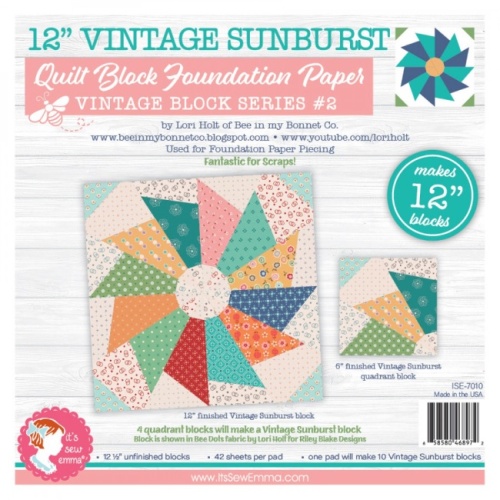 Vintage Sunbursts Quilt Block 12in Foundation Paper Pad