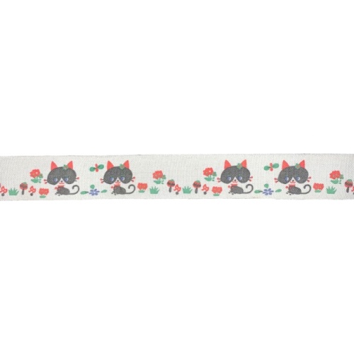 Black Cat & Flowers Ribbon 25mm