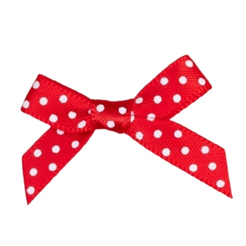 Small Red Spotty Satin Bows 6mm 10 pack