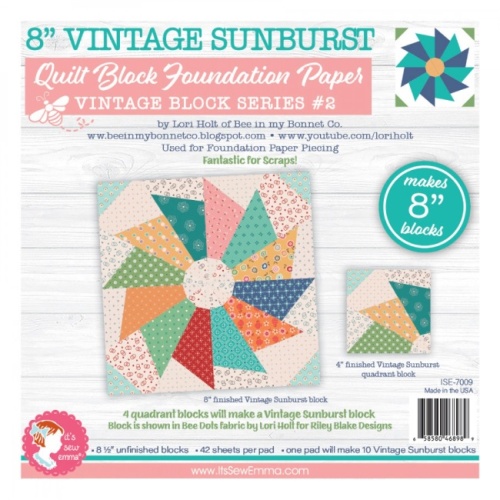 Vintage Sunbursts Quilt Block 8in Foundation Paper Pad