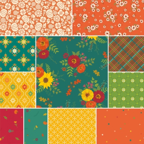 Autumn Afternoon - Teal - Fat Quarter Bundle x 11