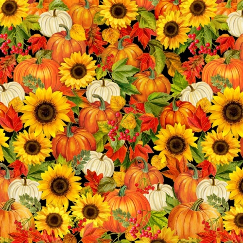 Autumn Harvest Floral Fabric with Metallic