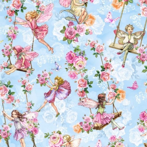 Blue Garden Swings - Spring Songs - Flower Fairies Fabric