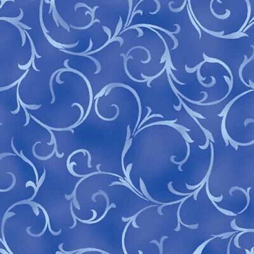 Blue - Swirling Vine Fabric - Benartex