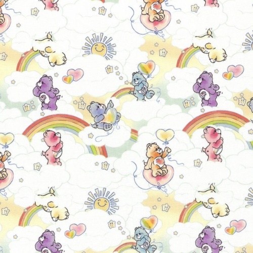 Care Bears Fabric - Sketched Care Bears In The Clouds