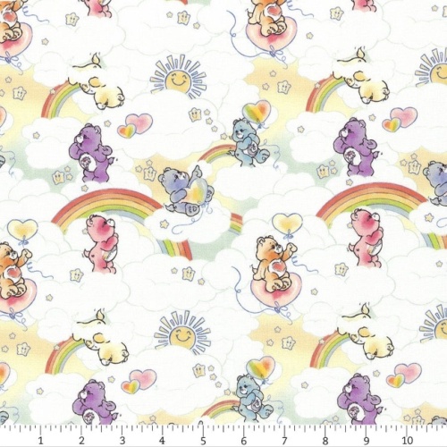 Care Bears Fabric - Sketched Care Bears In The Clouds