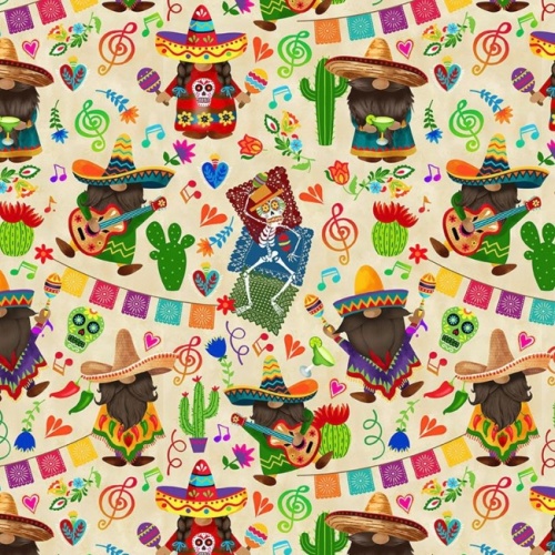 Cinco De Mayo Gnomes - Multi - Halloween Fabric