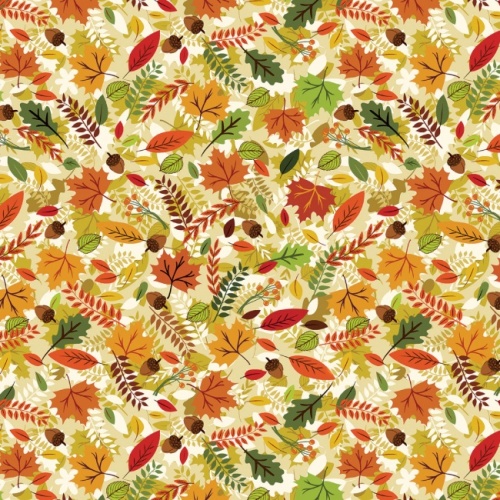 Cream Autumn Leaves Fabric - Benartex