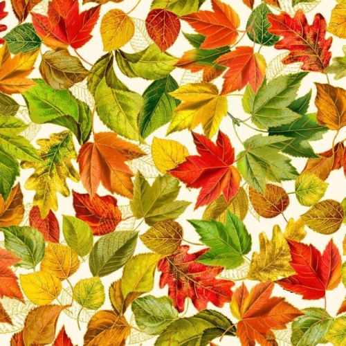 Cream Fall Leaves Fabric with Metallic