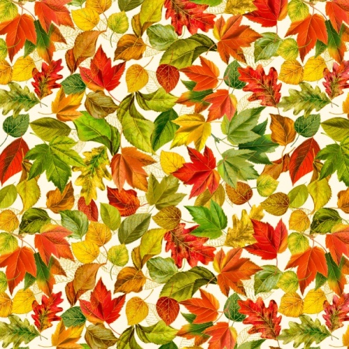 Cream Fall Leaves Fabric with Metallic