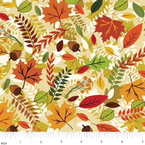 Cream Autumn Leaves Fabric - Benartex