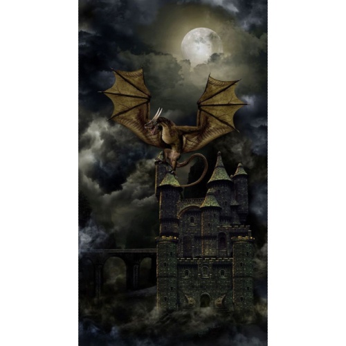 Dragons Castle - Black - Fabric Panel