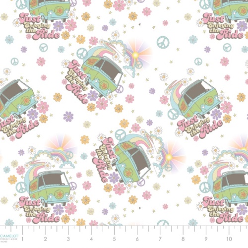 Enjoy The Ride White - Softly Groovy - Scooby-Doo Fabric - Half Metre