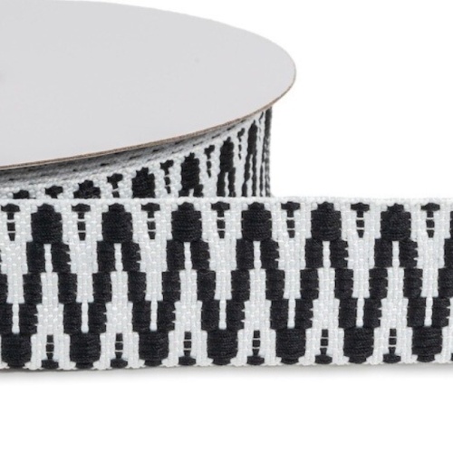 Black and White - Ethnic Zig Zag Webbing - 38mm