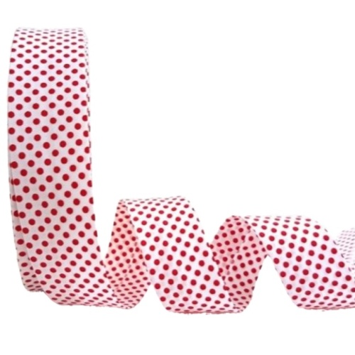 White with Red Polka Dot Bias Binding 30mm