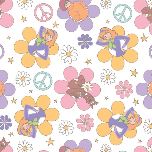 Flower Power White - Softly Groovy - Scooby-Doo Fabric - Half Metre