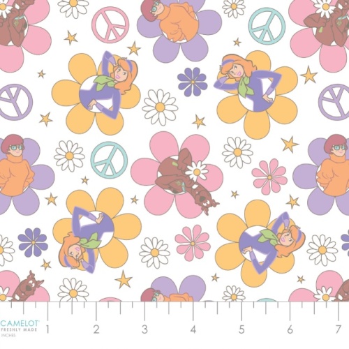 Flower Power White - Softly Groovy - Scooby-Doo Fabric - Half Metre