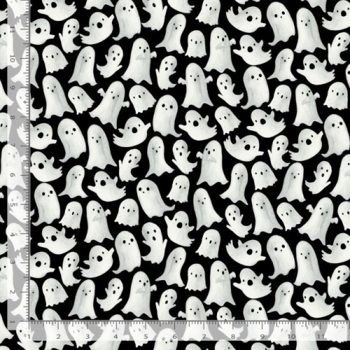 Ghost - Black - Haunted House - Halloween Fabric