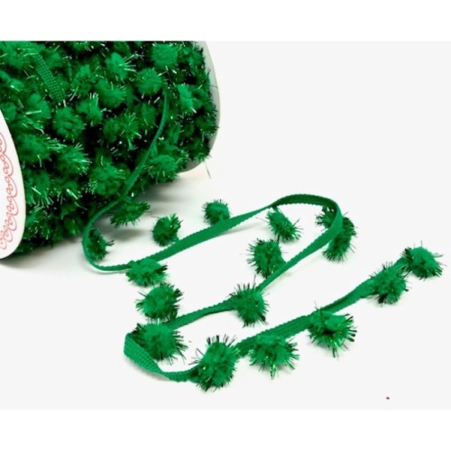 Green Glitter Pom Pom Trim 12mm