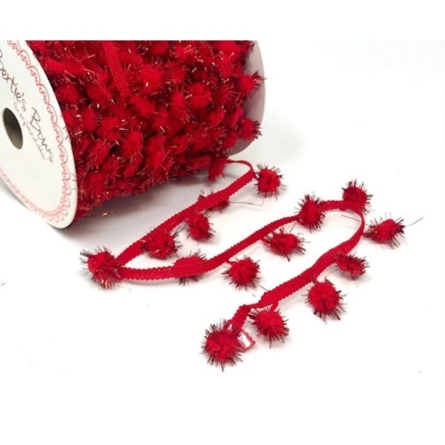 Red Glitter Pom Pom Trim 12mm