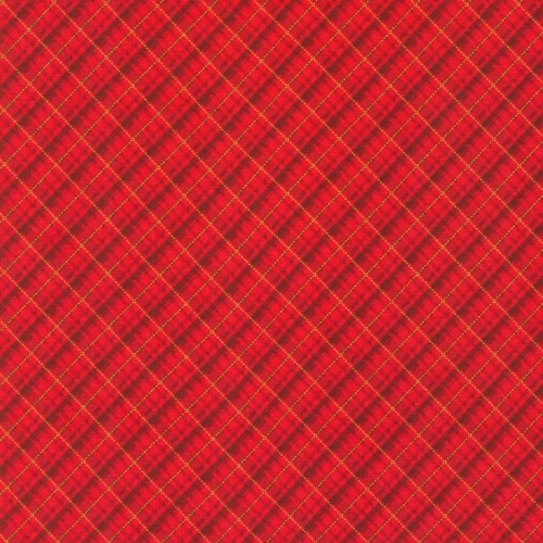 Holiday Charms Plaid Red Christmas Fabric with metallic