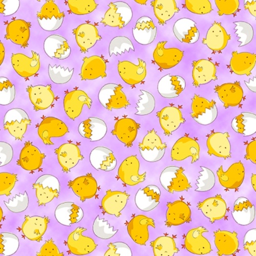 Hoppy Easter - Easter Chicks and Eggs Lilac - Quilting Treasures