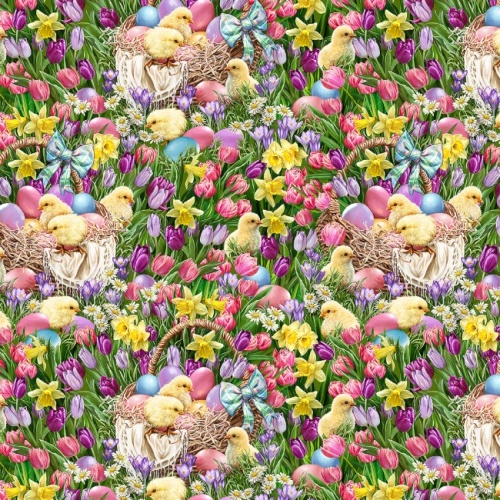 Just Hatched Chicks Easter Garden Fabric