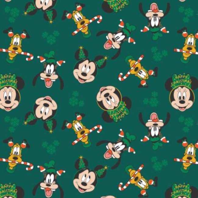 Green Mickey and Friends - Holiday Fun Fabric