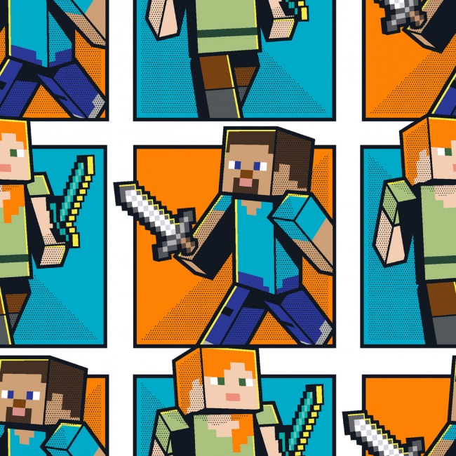 Minecraft Alex and Steve Grid Fabric