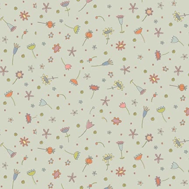 Anni Downs - Simply Be - Pale Blue / Grey Scattered Flowers Fabric