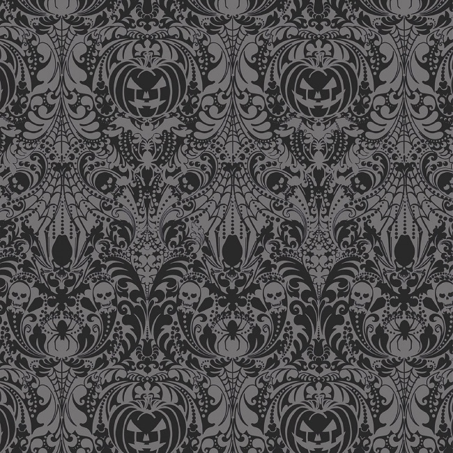 Black/Grey Hallows Eve Damask Fabric