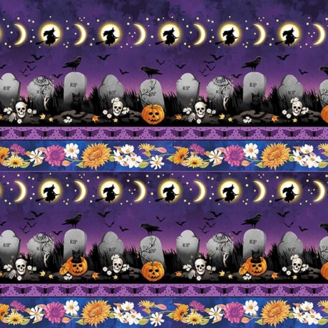 Bones and Bouquets - Graveyard Stripe - Halloween Fabric