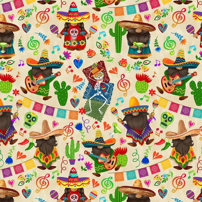 Cinco De Mayo Gnomes - Multi - Halloween Fabric