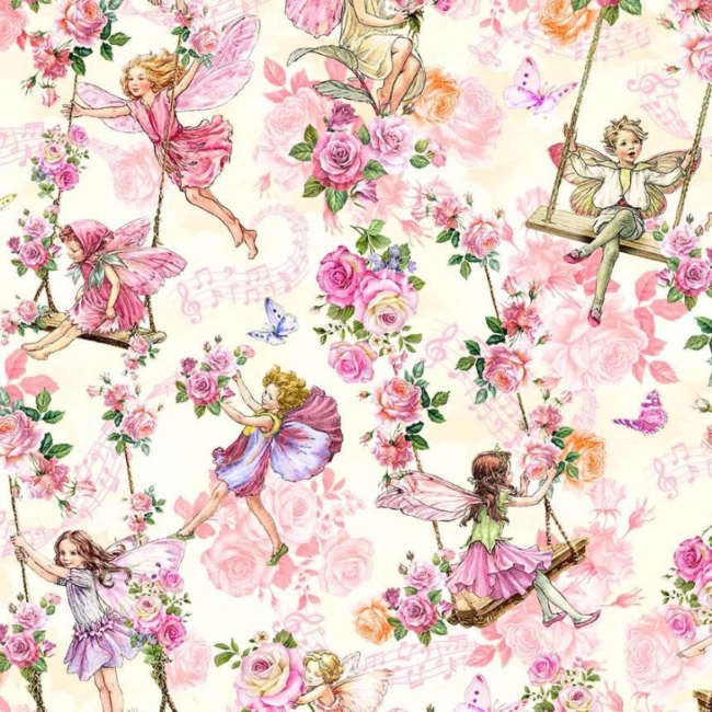 Cream Garden Swings - Spring Songs - Flower Fairies Fabric