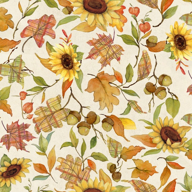 Fall Plaid Leaves Fabric