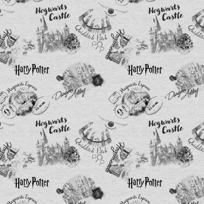 Grey Wizarding Sketches - Harry Potter Fabric