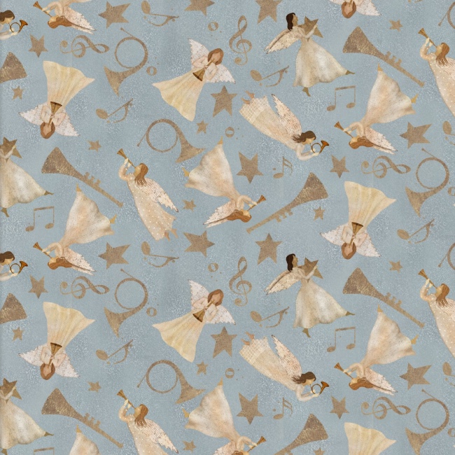 Blue Harmonious Angels - O' Holy Night Fabric