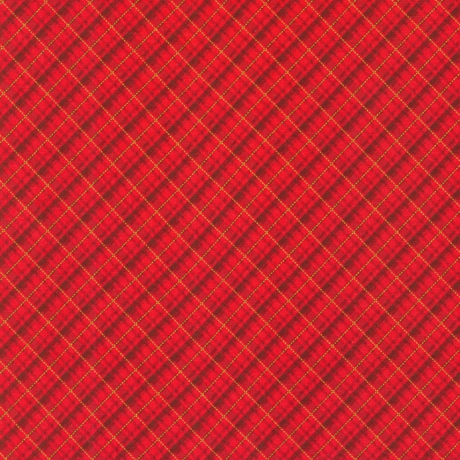 Holiday Charms Plaid Red Christmas Fabric with metallic