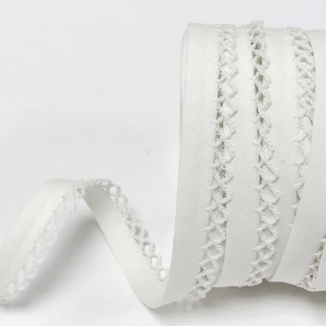 White Lace Edge Plain Bias Binding 12mm