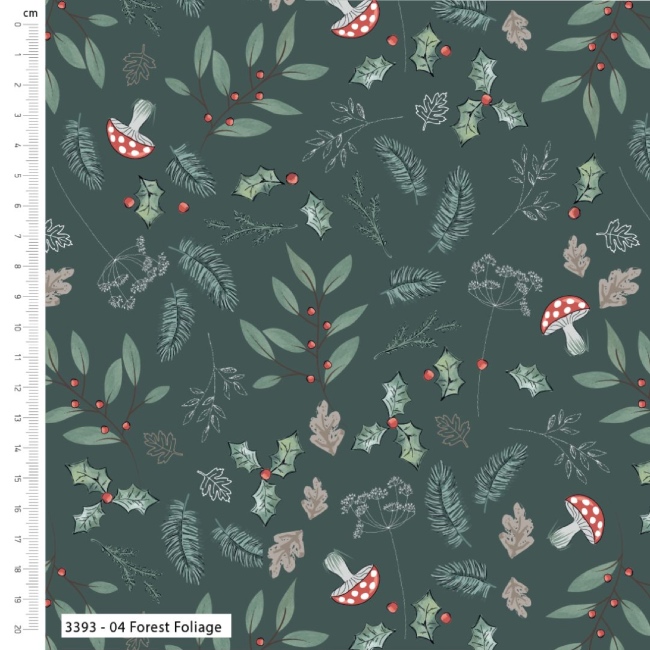 Forest Foliage - Little Red Robin - Christmas Fabric