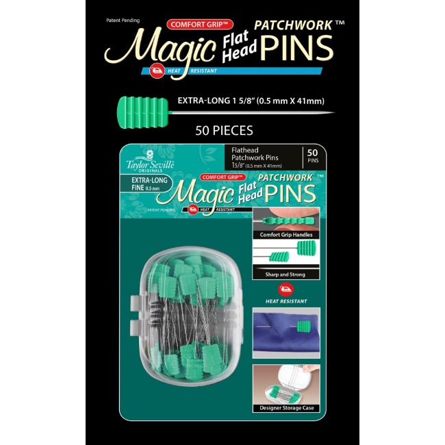 Taylor Seville Magic Pins - Flathead Patchwork Extra Long FINE 50pk