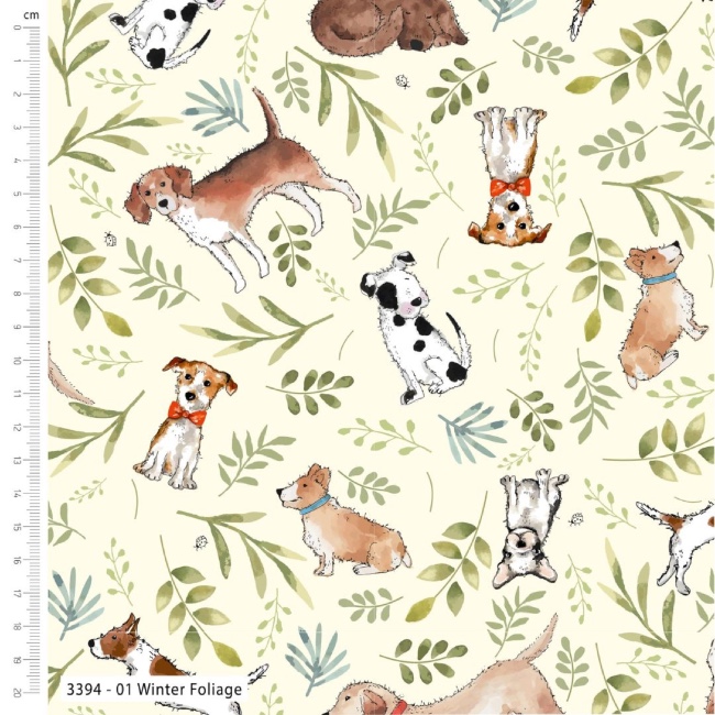 Winter Foliage - Mans Best Friend - Christmas Fabric