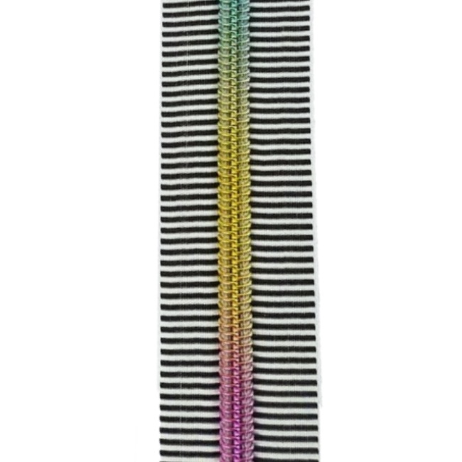 Rainbow Striped Nylon Size 5 Zipper with Pulls - Black