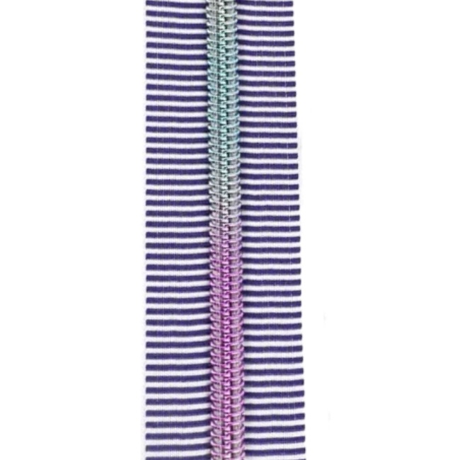 Rainbow Striped Nylon Size 5 Zipper with Pulls - Purple