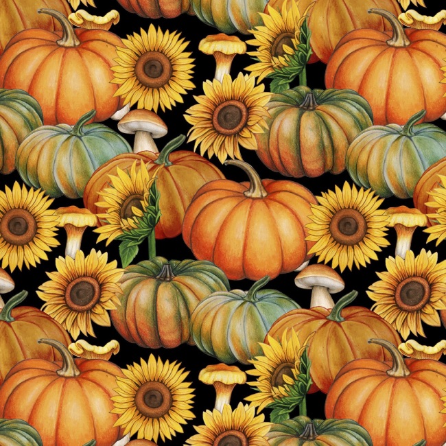 Pumpkins And Mushrooms Autumn Fabric