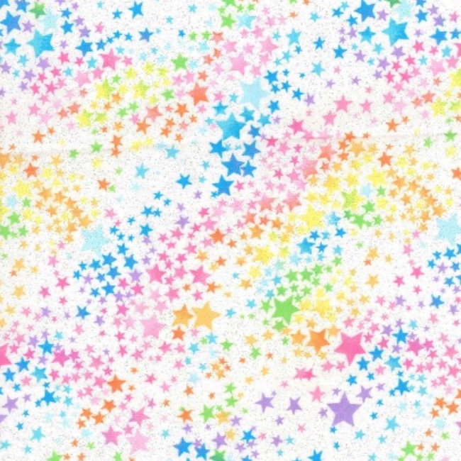 Rainbow Stars Fabric with Glitter