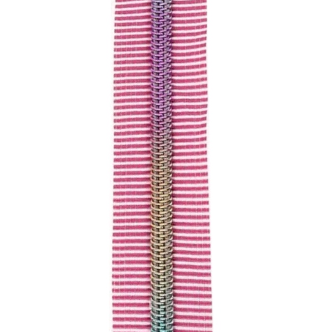 Rainbow Striped Nylon Size 5 Zipper with Pulls - Pink