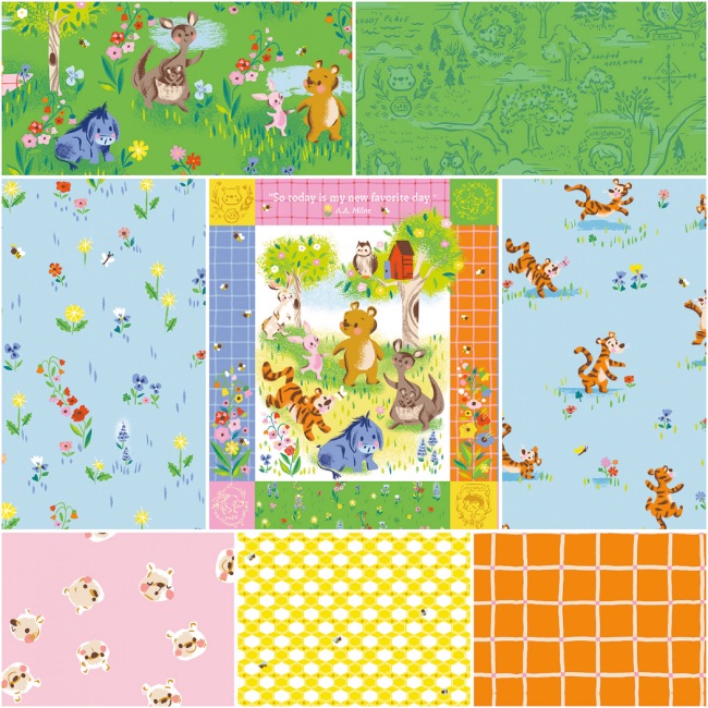 Green - 100 Aker Woods - Panel and Fabric Bundle