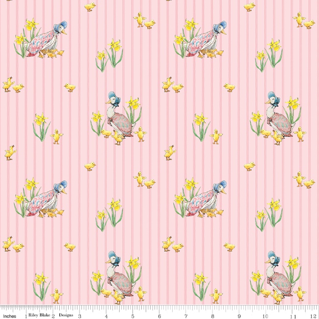 Riley Blake - Peter Rabbit & Friends Duck Stripe Fabric - Pink