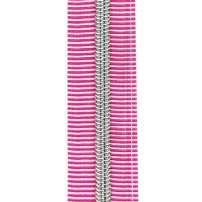 Silver Striped Nylon Size 5 Zipper with Pulls - Pink